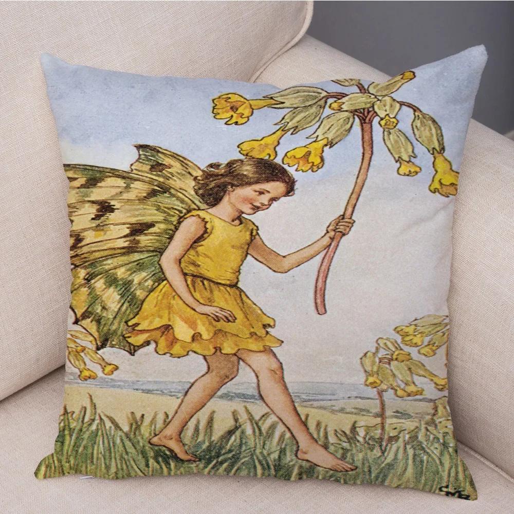 Lovely Color Cartoon Flower Girl Soft Cushion Set Fairy Tale World Elf Decoration Living Room Bedroom Sofa Home 45*45cm