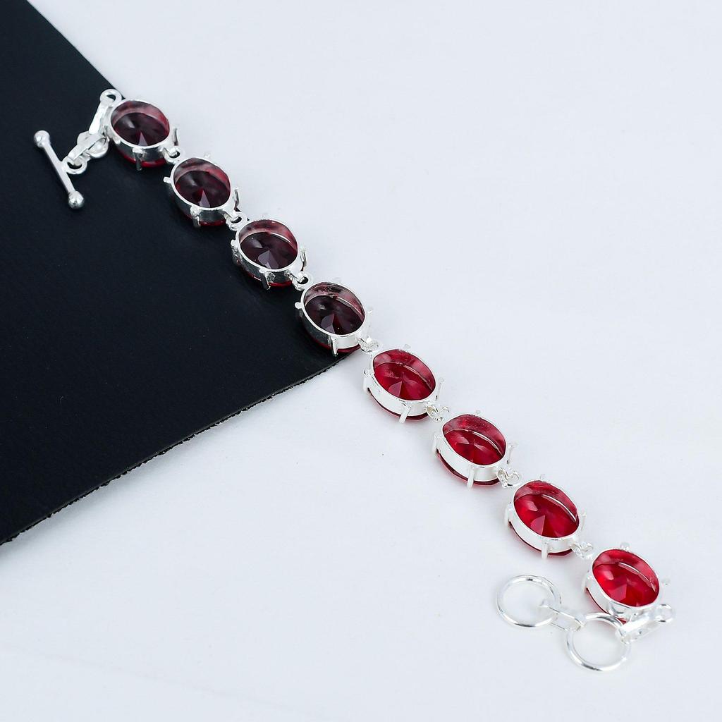 Zierliches Armband aus rotem Granat und Edelstein, handgefertigt, 925 Sterling Silber, rosa Kunzit-Armband für die Frau, Unisex-Armband, Thanksgiving-Geschenk