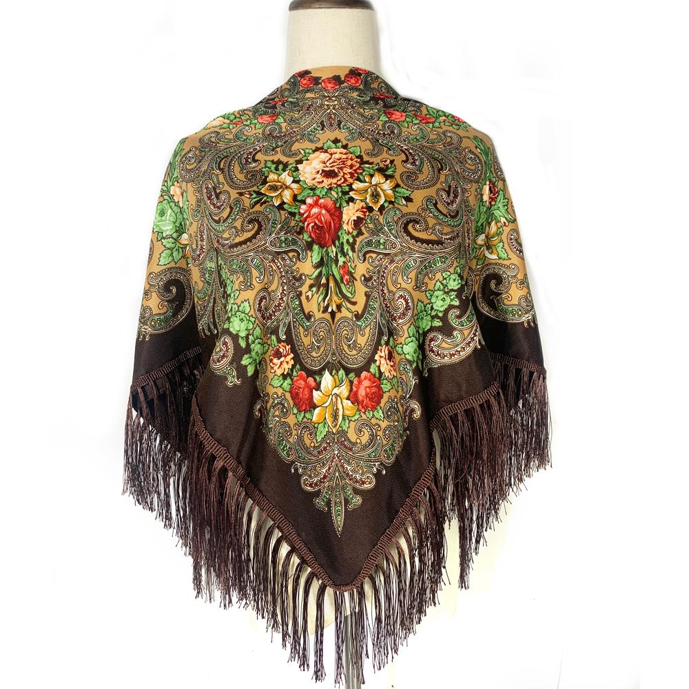 

115*115см Женский русский платок Роскошный квадратный платок с цветочным принтом Украинская шаль с бахромой Бабушкин платок Головные повязки