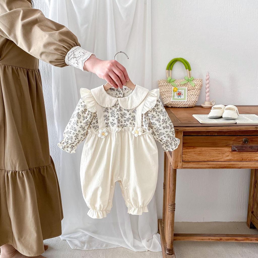 Newborn Cotton Baby Girl Jumpsuit - Spring/Autumn Full Moon Crawling Outfit