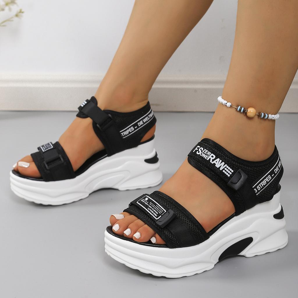 2025 New Women Sport Sandals Slope Heel Elevated Platform Shoes Girls Outdoor Leisure High Heeled Fish Mouth Sandals