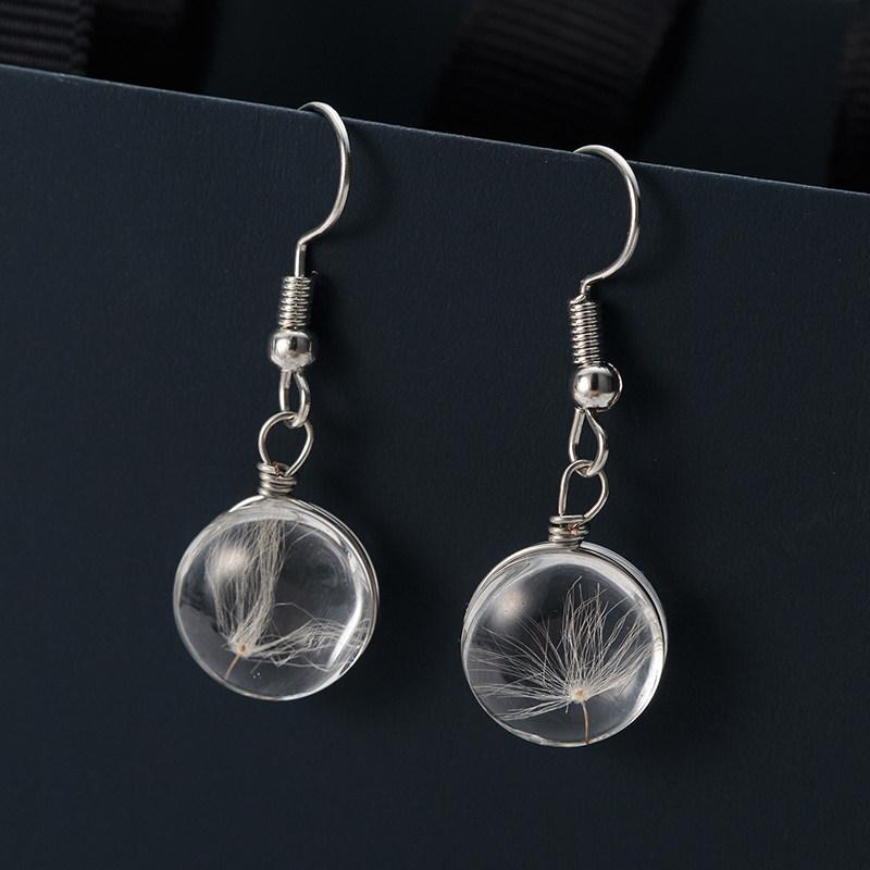 

Bohemian Natural Dandelion Glass Drop Earrings For Women Dried Flower Dangle Earrings Jewelry