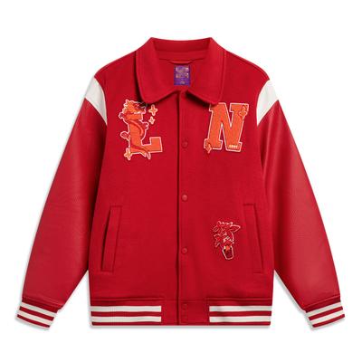 Li Ning Samba Red Letter Embroidery Striped Single-Breasted Polo Jacket Men Jackets AJMU007-4