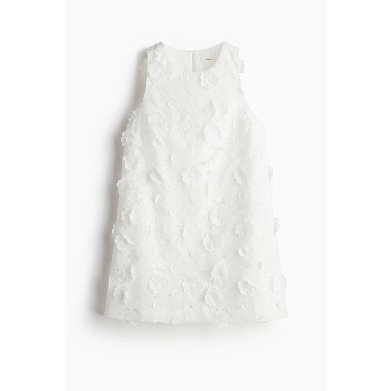 

HM Women s Clothing 2025 Summer New Arrival Applique Linen Blend Straight-leg Dress 1289452 White 150/76