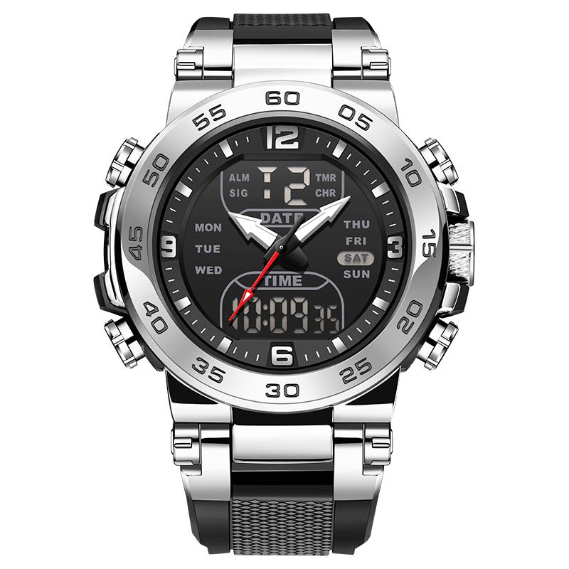 FOXBOX Top Luxury Watches For Man Alarm Stopwatch LED Digital Backlight Dual Time Display Waterproof Watches Men Montre Homme