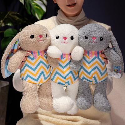 Cute Soft Striped Rabbit Doll Plush Toy Little White Rabbit Doll Children's Ragdoll Easter Gift