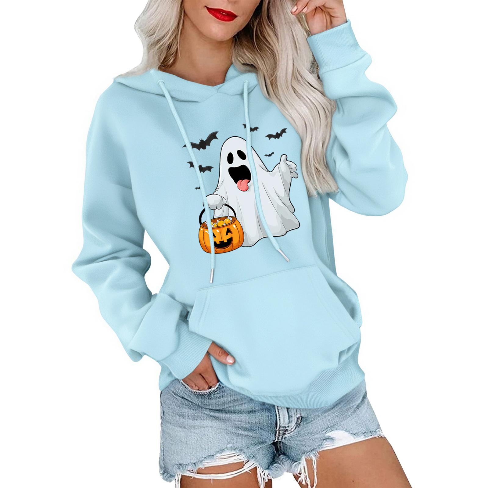 

Women s Fashionable, Casual, Comfortable Round-neck, Hooded, Long-sleeved, Halloween-print Warm Sweater L