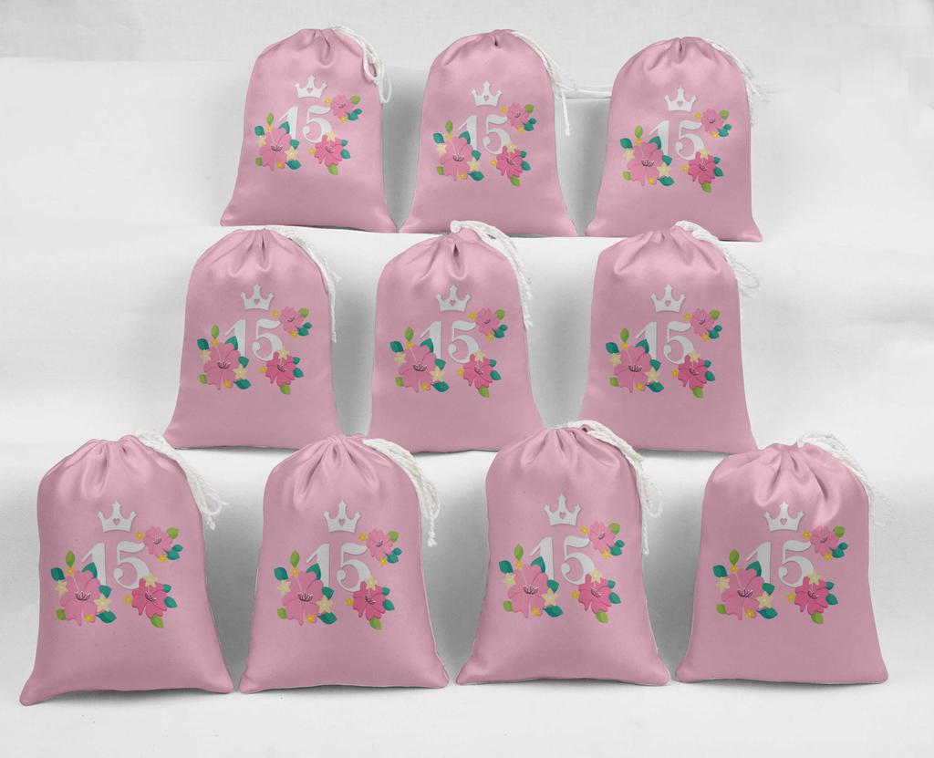 Darling Souvenir Purple Floral Quinceanera Party Supplies Drawstring Pouches Favor Bags 15