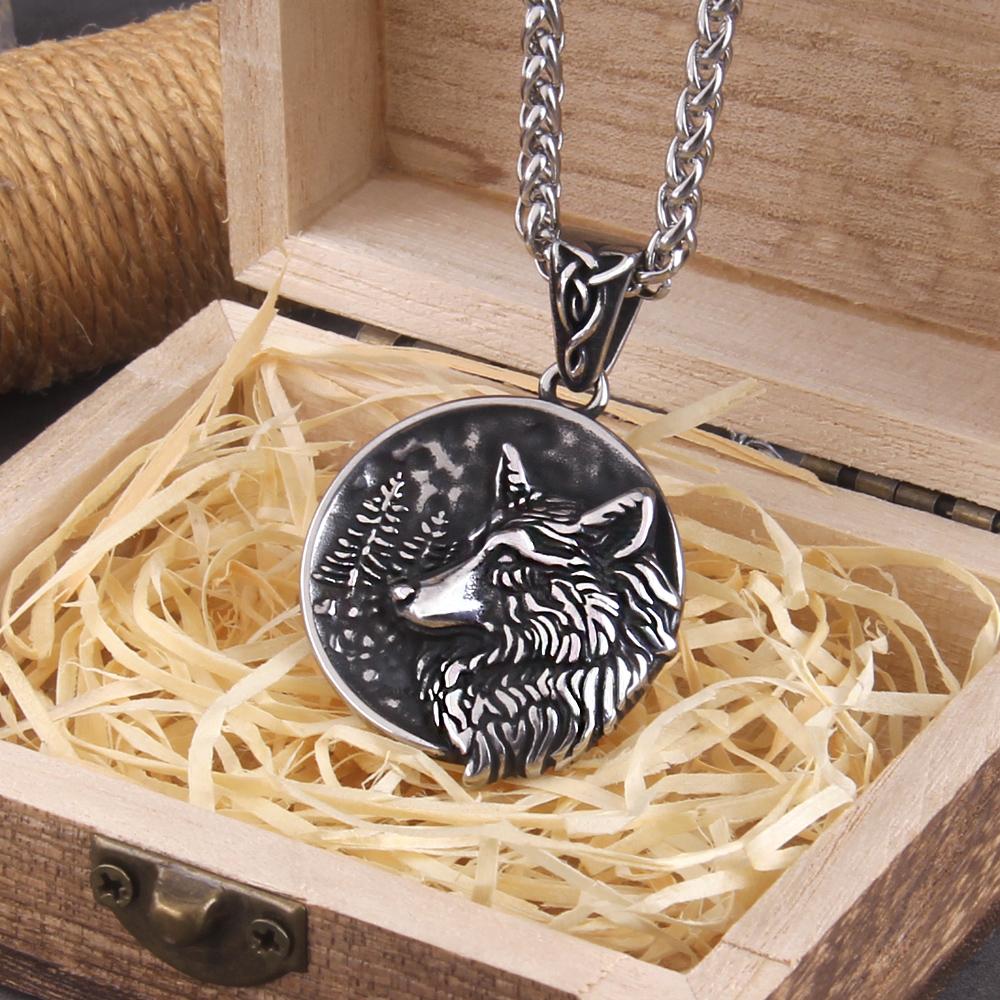 

Нержавеющая сталь 316L Ожерелье с волком Фенриром Viking Jewelry Подарок для мужчин с деревянной коробкой Подвеска с изображением скандинавских богов no box&60cm