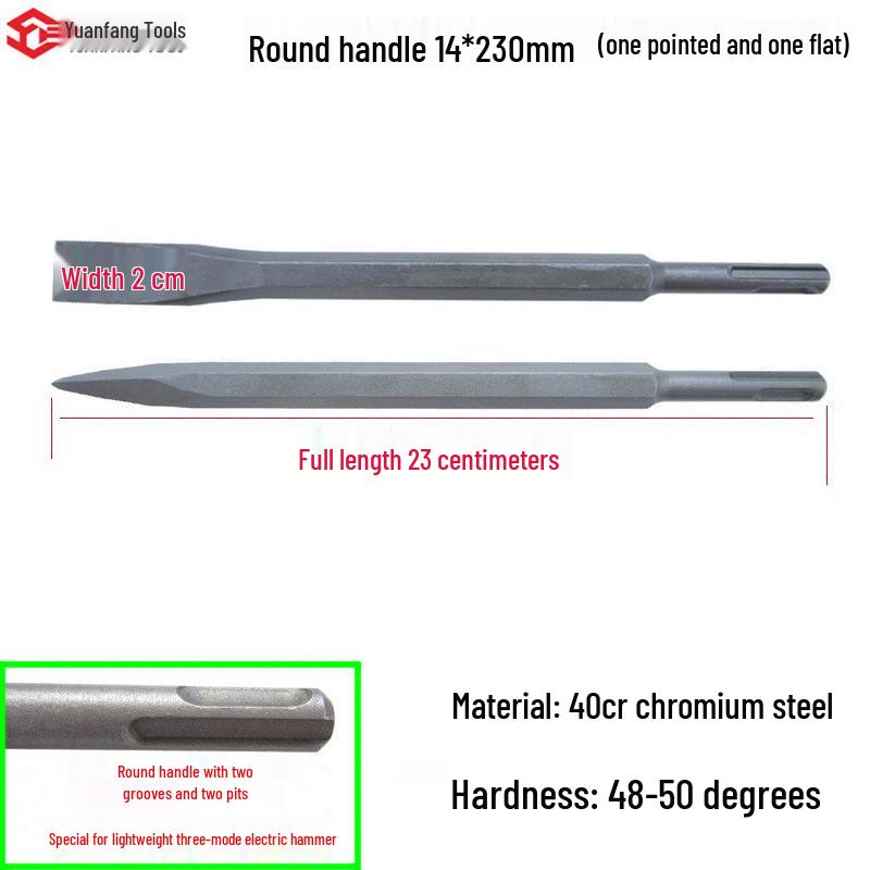 Electric Hammer Impact Drill Set: Square & Round Shank, Pointed & Flat Chisels, U-shaped & Shovel Heads, Slotting Through-Wall Drill.