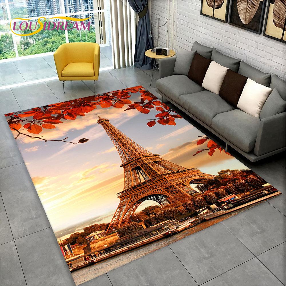 France Paris Eiffel Tower Romantic Art Area Rug,Carpet Rug for Living Room Bedroom Sofa Doormat Kitchen Decor Non-slip Floor Mat