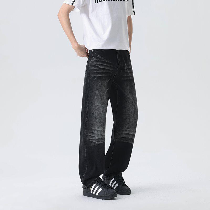High-Quality American Retro Distressed Men's Straight-Leg Jeans with Cat Whiskers Design - 2026 Bestseller
