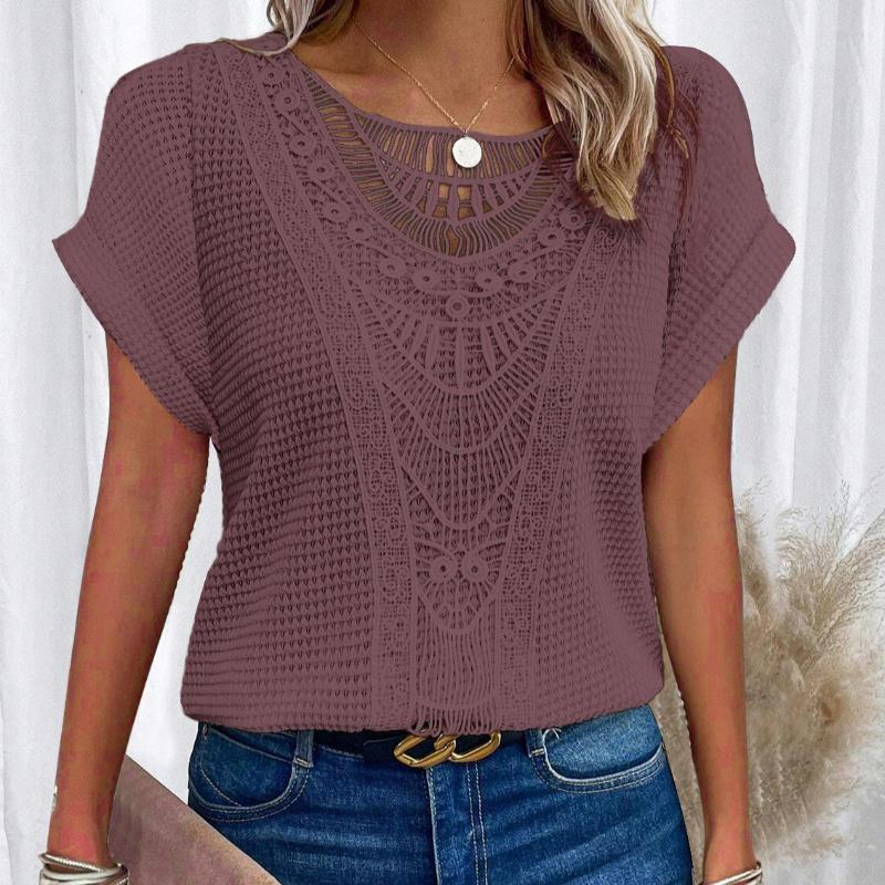 2025 Spring and Summer New Lace Splicing Short-sleeved T-shirt