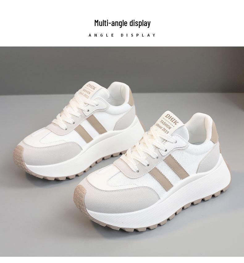 BN007 Women's Height-Boost Travel Shoes 2024: Versatile, Breathable, White, Thick-Soled, Wear-Resistant.