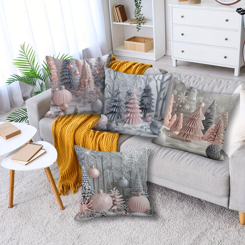 Růžové a šedé povlaky na polštáře s vánočním potiskem: Slavnostní dekorace pro váš domov pohovky, povlaky na polštáře do ložnice, sváteční dárky