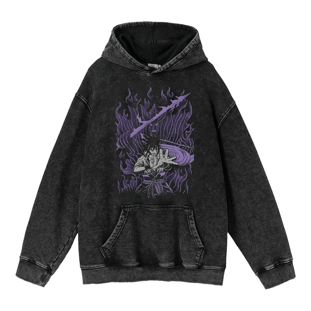 Cotone Pesante Lavato Retrò, Maglione Retrò Streetwear Anime con Cappuccio 440G