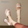 12cm Beige Plateau-Mary-Jane-Schuhe mit Knöchelriemen Elegante Plateau-Sandalen High-Heel-Pumps für Damen Zapatos De Mujer Größe 35