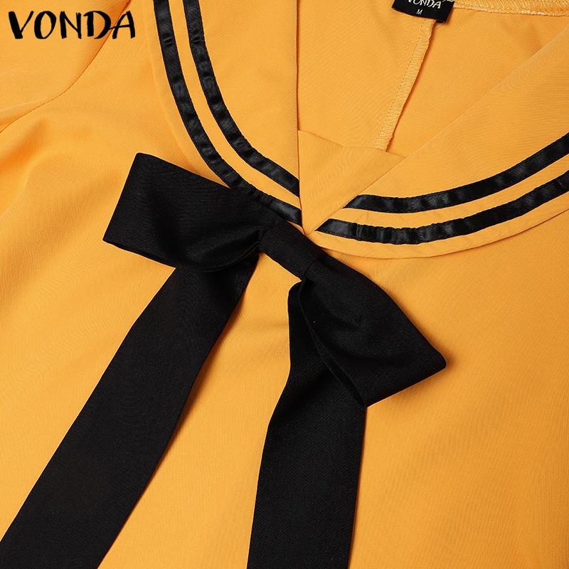 VONDA Two Pieces Women Girls College Style Sets Naval Collar Short Sleeve Blouse and Long Skirts Outfits 
