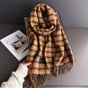 Autumn And Winter Atmosphere Plaid Warm Scarf Women'S Shawl Versatile Commuting Fringed Fine Sand Imitation Cashmere Scarf