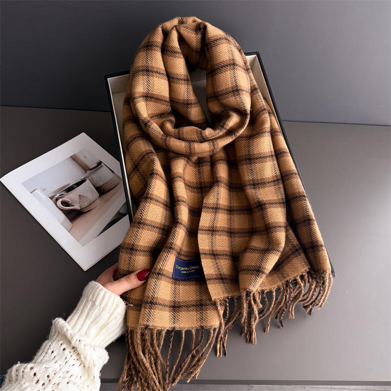 Autumn And Winter Atmosphere Plaid Warm Scarf Women'S Shawl Versatile Commuting Fringed Fine Sand Imitation Cashmere Scarf