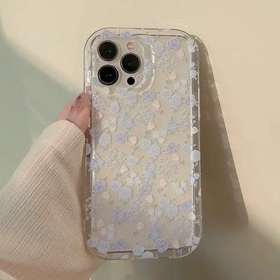 Cute Flower Transparent Silicone Phone Case For iPhone 15 14 13 12 11 Pro Max Floral Soft Shockproof Bumper Cover With Holder