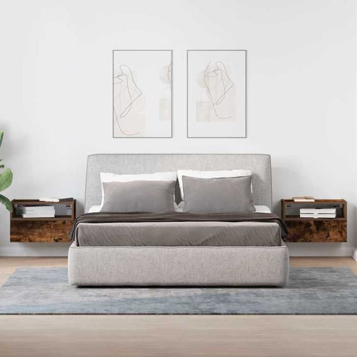 VidaXL Tables de chevet murales 2 pcs Chêne fumé 45x26x28,5 cm, armoire de chevet flottante, armoire de chevet suspendue, 858605