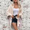Women's Autumn and Winter Large Size Pop Jacquard Geometric Knitted Cardigan Loose Bat Sleeve Cloak Sweater Tassel Shawl