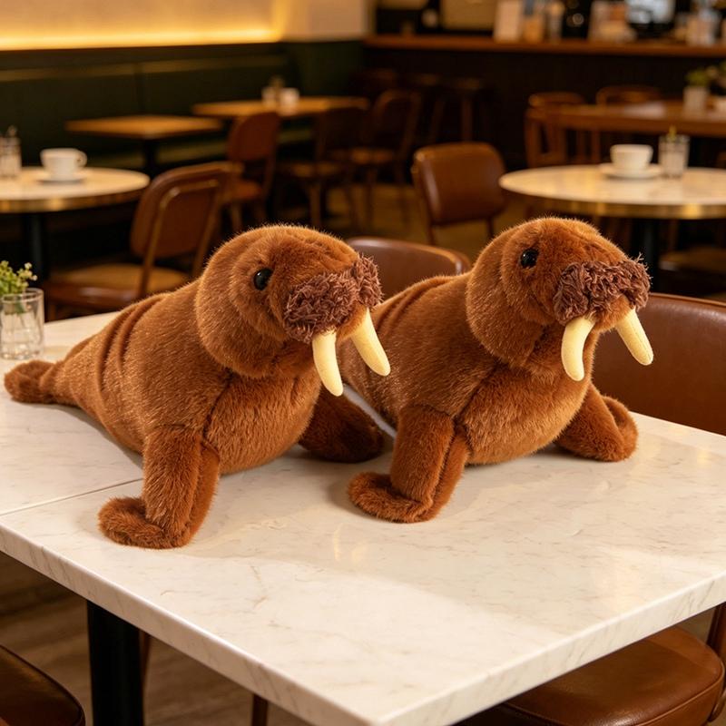 Household Items No.2 Unisex Kids Brown 38Cm Cuddly Walrus Plush Toys Stuffed Lifelike Crawling Walrus Doll Soft Cozy Home Companion Animal Toys Kids Gift