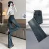 Women's High Waist Flare Jeans Vintage Cement Gray Stretch Bootcut Denim Pants Slim Fit Long Bell Bottom Trousers For Spring Daily Wear