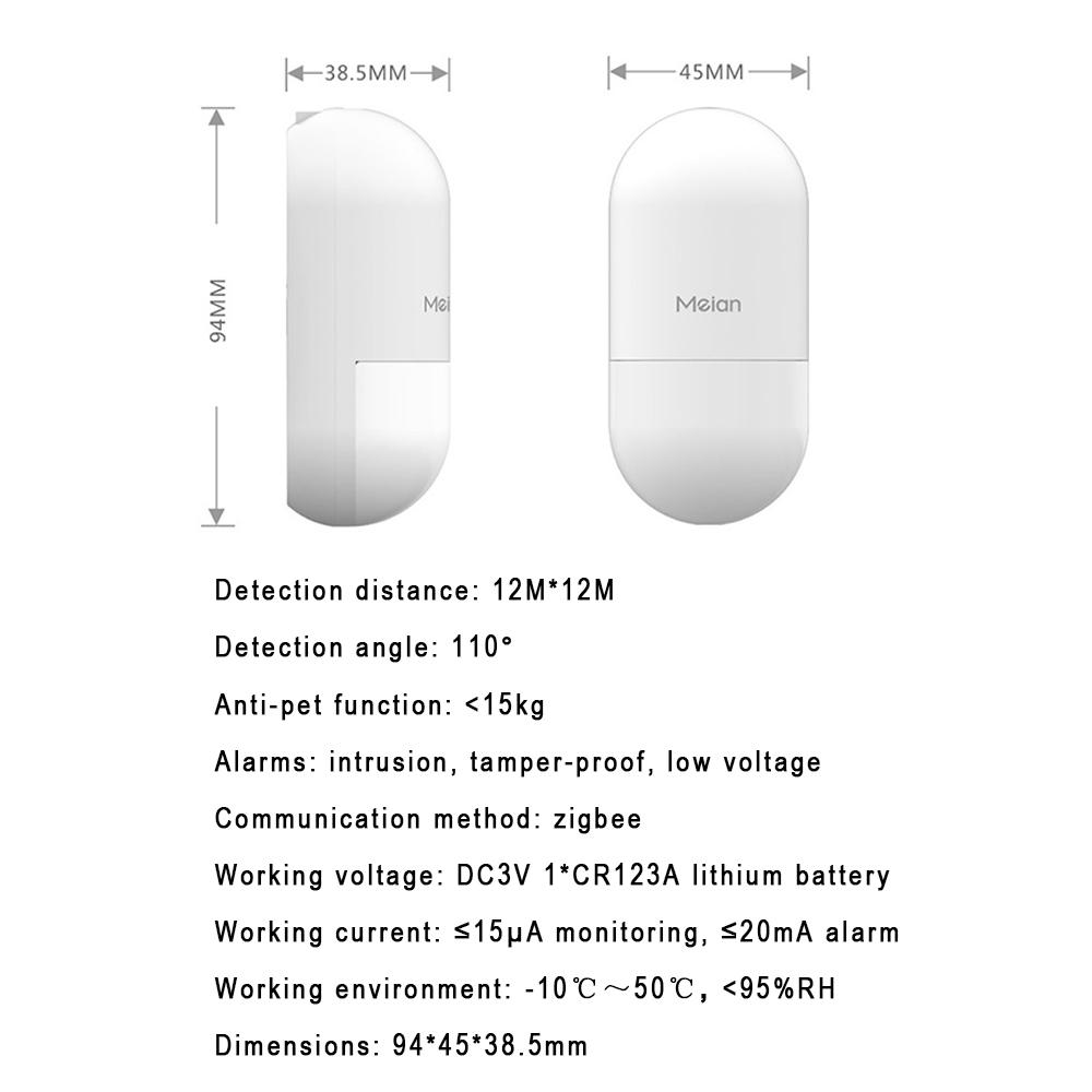 Meian Tuya Zigbee Human Motion Sensor Smart Home PIR Motion Sensor Detector Alarm Security Smart Life Works With ZigBee Gateway
