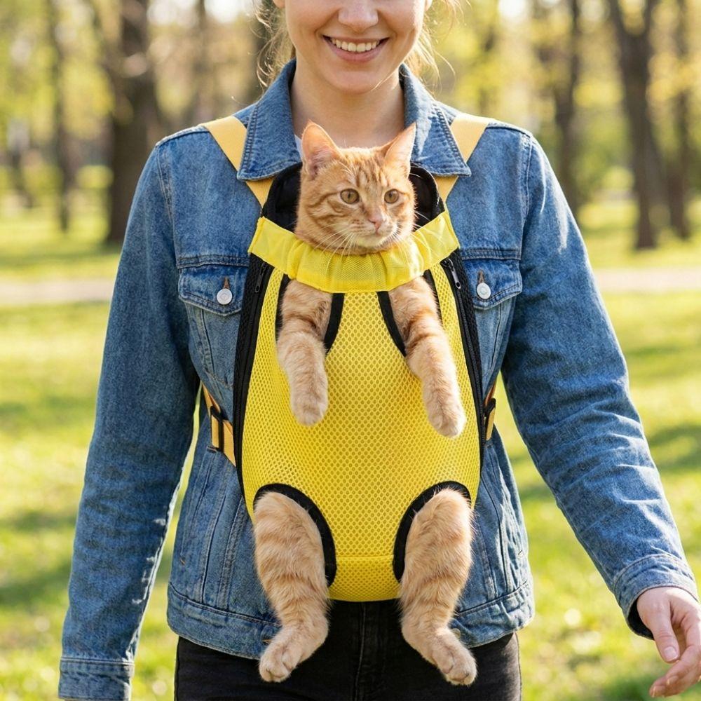 Double Shoulder Dog Front Carrier Breathable Mesh Dog Carrying Bag Pet Outdoor Backpack Camping