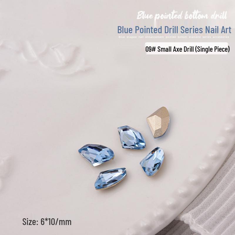 Elegant Blue Crystal Nail Art - Large & Irregular Rhinestone Accessories with Crooked Peach Hearts