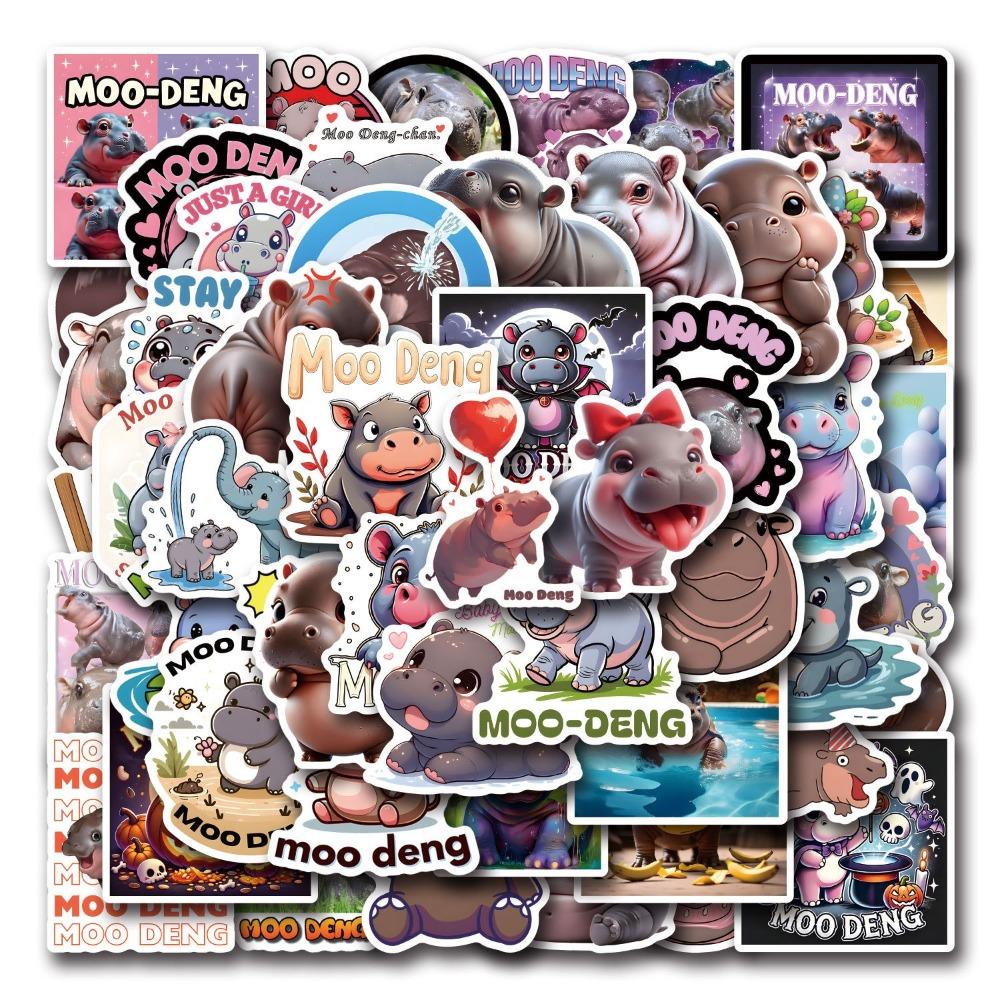 50PCS Kawaii Animal Sticker Moo Deng Hippopotamus Stickers New Stickers  for Kids Children