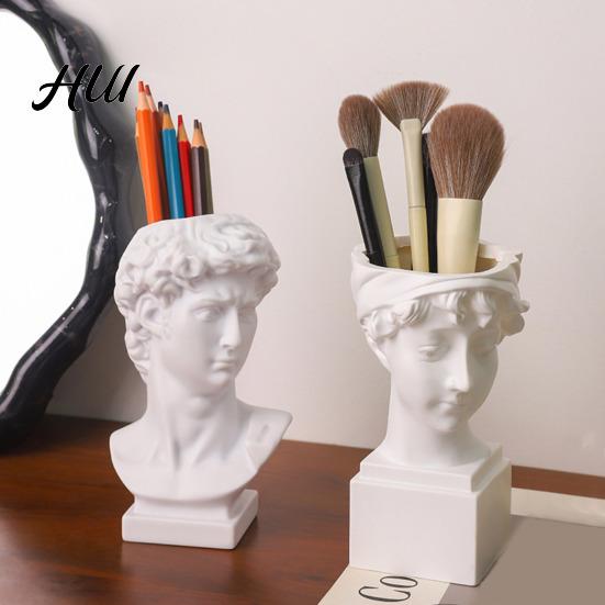 Desk Accessories Holder Vintage Pen Dried Flowers Vase Resin Makeup Brush School Home Supplies Desktop Stationery Organizer for Office Accessory