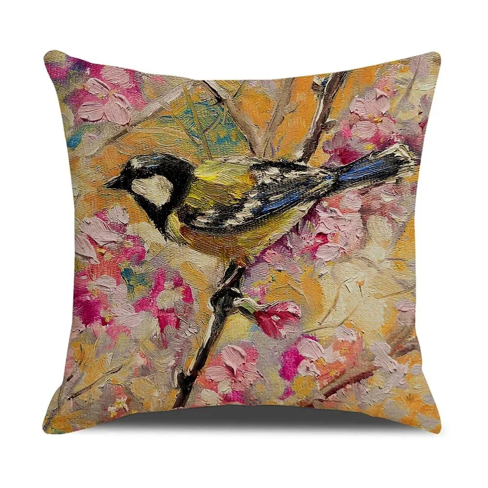 Watercolor Bird Cushion Cover Pillowcase Home Decor Office Sofa Pillowcase Home Decor Pillowcase