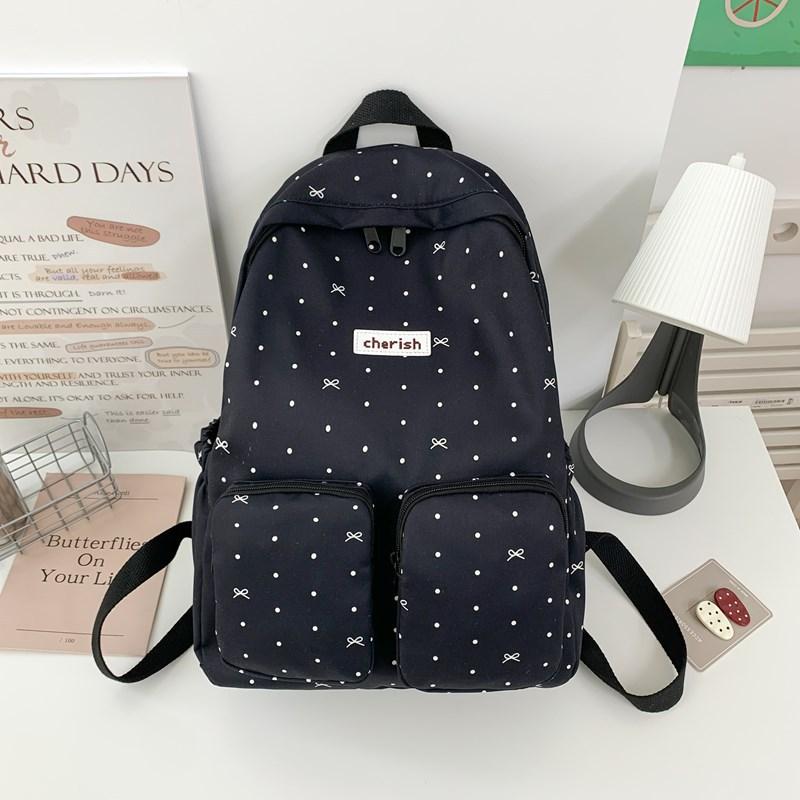 

College style schoolbag female college student cute versatile bow computer backpack lightweight junior high school student class backpack чорний