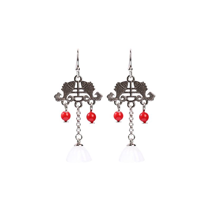 Xiaohongshu Recommended Retro Lotus Pod Earrings with Chalcedony Imitation and Thai Silver Finish
