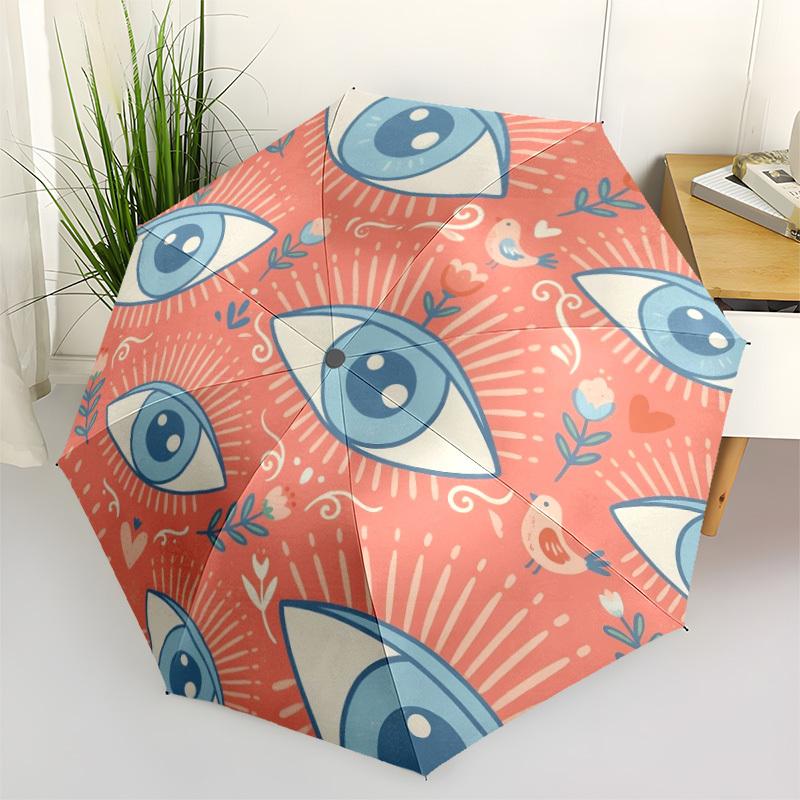

1pc Eyes Pattern Automatic Opening/Closing Folding Umbrella with 8 Ribs,Windproof Portable Sunshade Umbrella Holiday gift yy260401022