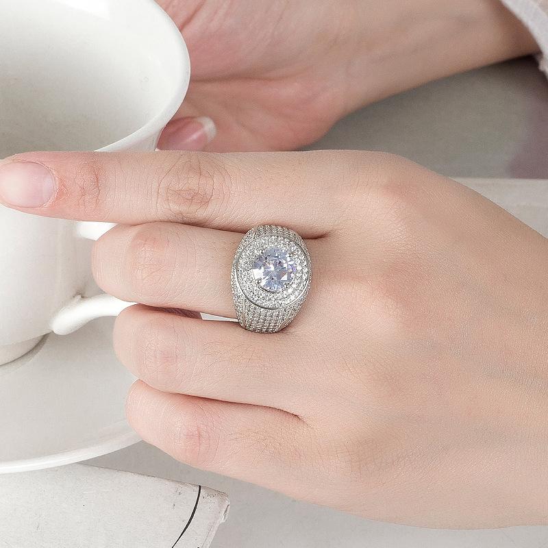Full Diamond Plating 18k Platinum Gold Inlaid With Vermiculite Ring