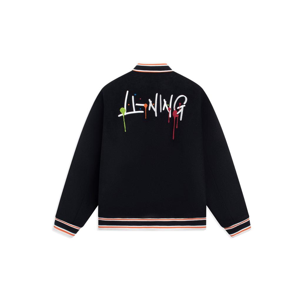 Li Ning Sports Lifestyle Series Logo Embroidery Pattern Single-Breasted Short Casual Loose Cotton Jacket Unisex Jacket Black AJMS141-1