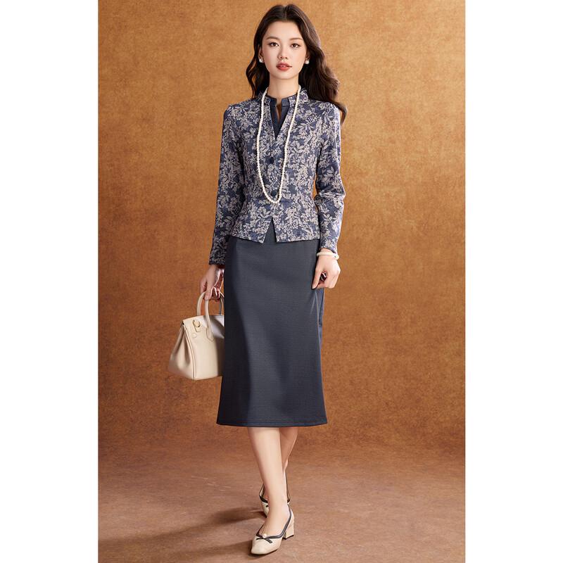 Meilan Ni New Chinese Style Elegant Faux Two-Piece Printed Maxi Dress