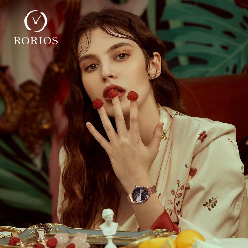 RORIOS Starry Sky Watch Glitter Quartz Watch Magnetyczny pasek z siatki Analogowy zegarek Prezent świąteczny Prezent dla niej Kawa Damski