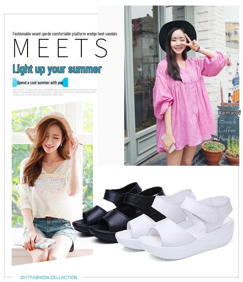 2025 Summer Women's Genuine Leather Platform Sandals - Fashionable Thick Sole Casual Shoes for Students