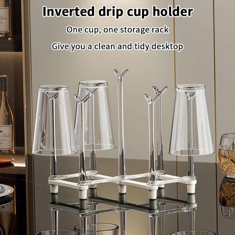 Retractable Cup Drying Rack Non-Slip Bottom Adjustable Spacing Bottle Drainer Stand Dustproof Clear Storage Drying Shelf Kitchen