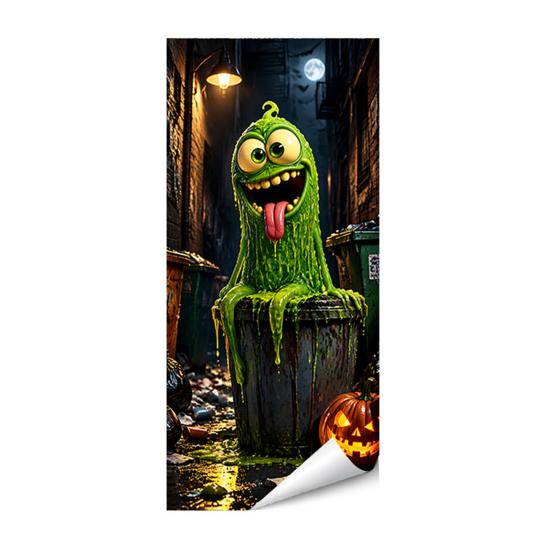 Black Cat Bat Owl Pattern Halloween Trash Can Sticker, Spooky Pumpkin Ghost Wheelie Bin Decal, Easy Apply Mural Waterproof Outdoor Garbage Sticker