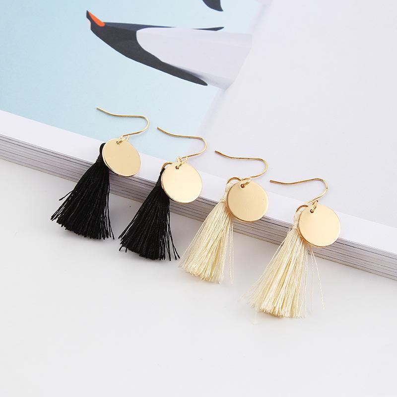 Cercei cu franjuri disc, eleganti și simpli, lucrați manual, cercei cu franjuri de lână pentru femei