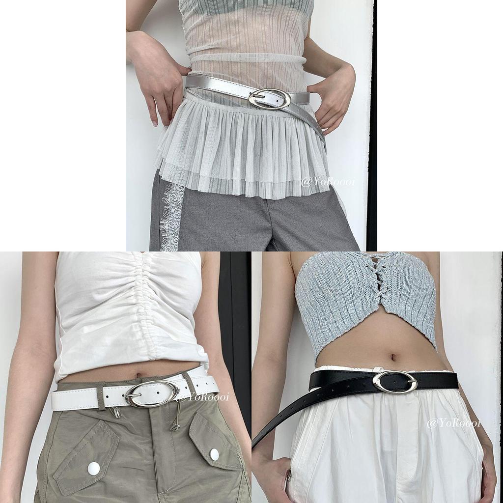 Vintage Retro Geometric Pu Leather Belt For Women With Metal Buckle Summer