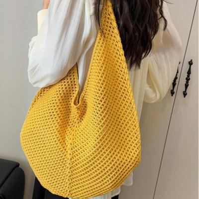 Casual Large-capacity Cotton Thread Woven Bag New Hollow Woven Bag Lazy Wind Shoulder Bag Vacation Beach Bag Women's Bag