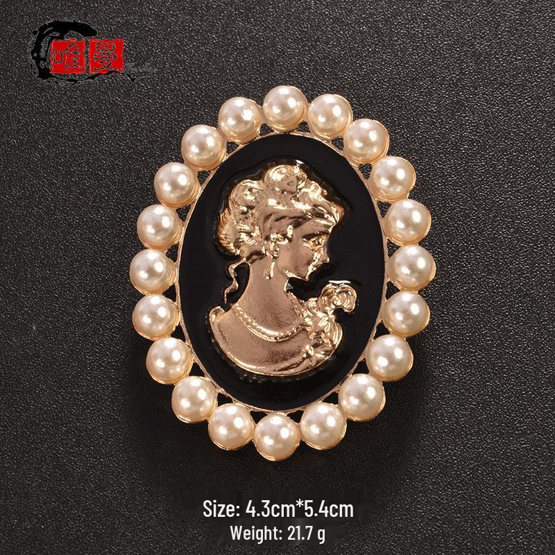 Retro European & American Pearl Brooch: Exaggerated Women's Portrait Pin for Sweaters & Coats