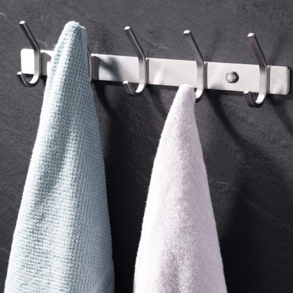Wall Hook 304 Stainless Steel Black Gold Sliver Polished Creative Bathroom Kitchen Towel Hanging Clothes Key Holder Row 5 Hooks